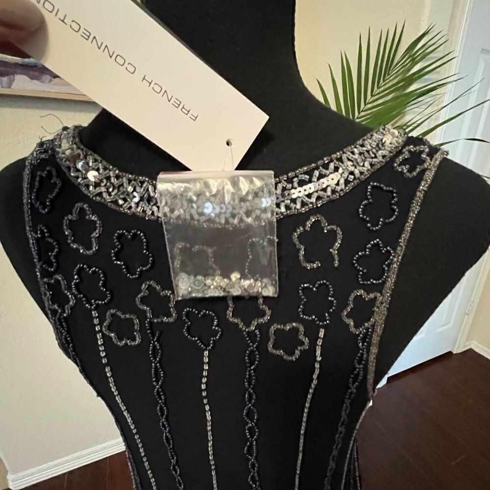 NWT Black with Silver Sequins Beaded 100 Silk Sleeveless Dress size 2 - Picture 8 of 16